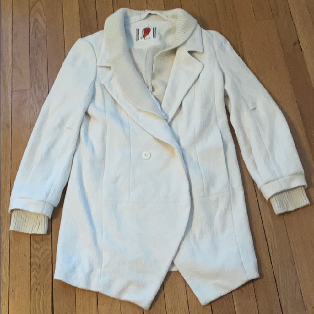 Women's Cream Double-Breasted Coat with Shawl Collar